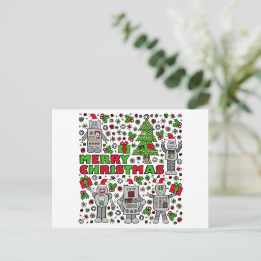 De vrolijke Robots van Kerstmis Feestdagenkaart (Staand voorkant)