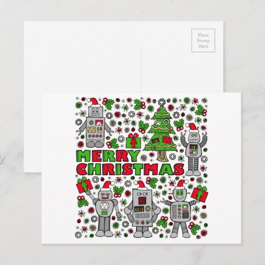 De vrolijke Robots van Kerstmis Feestdagenkaart (Voorkant / Achterkant)