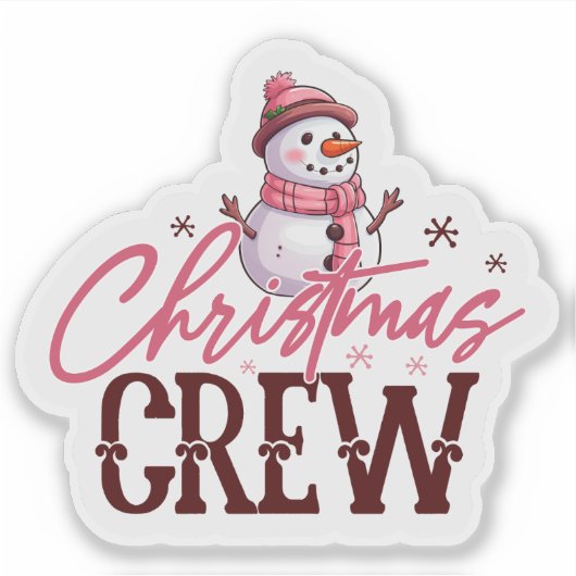 De vrolijke Roze Sneeuwman Sticker (Voorkant)