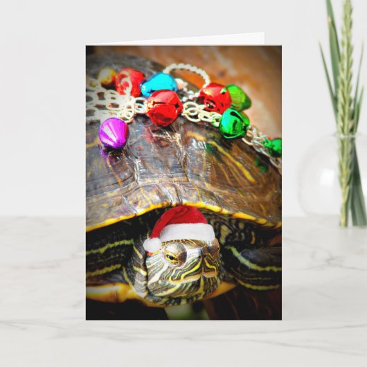 De vrolijke Schildpad van Kerstmis Feestdagen Kaart (Voorkant)
