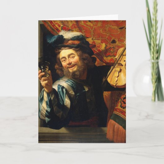 De vrolijke vioolspeler - Van Honthorst Feestdagen Kaart (Voorkant)