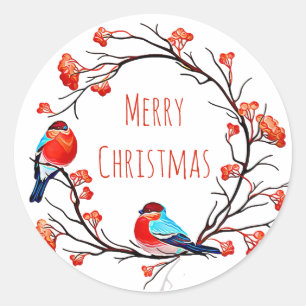 De vrolijke Vogels van Kerstmis op een Tak van de Ronde Sticker
