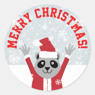 De vrolijke Wasbeer van Kerstmis Ronde Sticker
