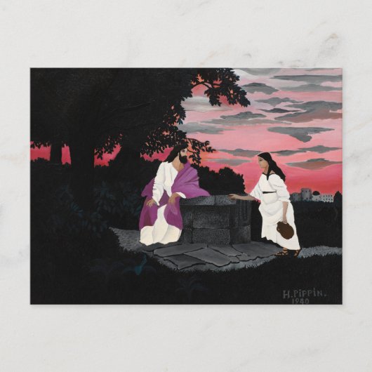 De vrouw bij de bron, beroemd schilderij feestdagenkaart (Voorkant)