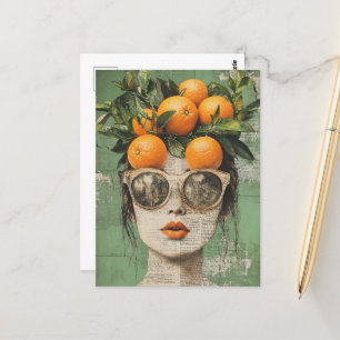 De vrouw en de sinaasappels collage briefkaart