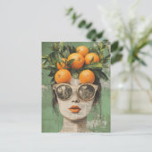 De vrouw en de sinaasappels collage briefkaart (Staand voorkant)