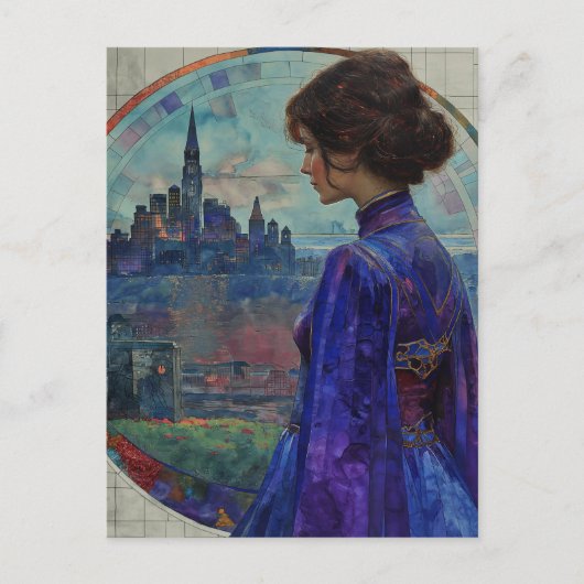 De vrouw in blauw briefkaart (Voorkant)