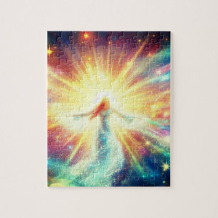 De vrouw in de stromende energie van het universum legpuzzel