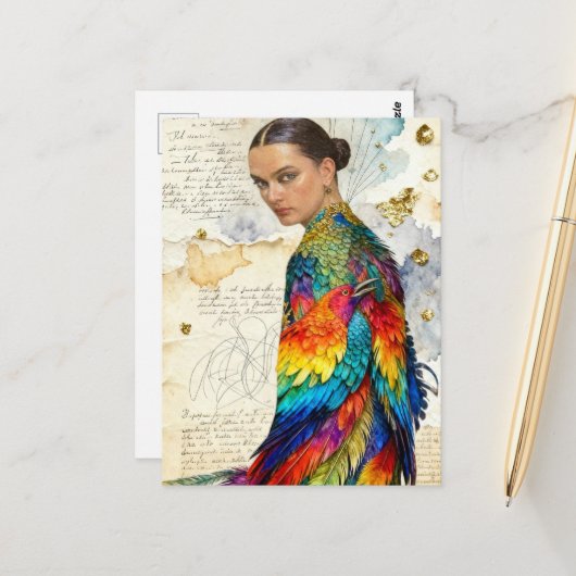 De vrouw in de vogeljurk briefkaart (Voorkant / Achterkant in situ)