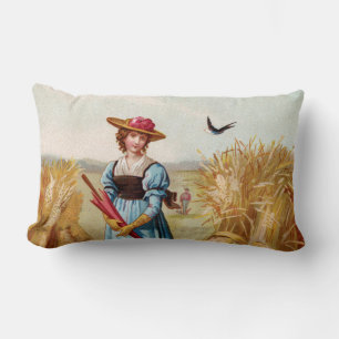 De vrouw in de Wheat Field Lumbar Pillow Kussen