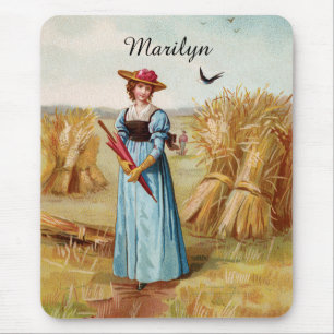 De vrouw in de Wheat Field Mousepad Muismat