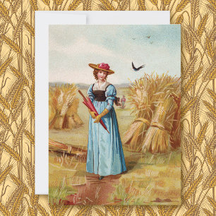 De vrouw in de Wheatfield Note Kaart