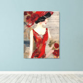 De vrouw in een rode jurk collage canvas afdruk (Insitu (Houten vloer))