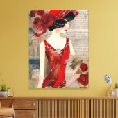 De vrouw in een rode jurk collage canvas afdruk (Insitu (Woonkamer))