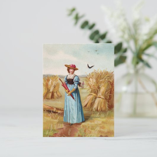 De vrouw in het Briefkaart Tarweveld (Staand voorkant)