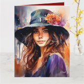 De vrouw in het Pet: portret van levendige genade Kaart (Gele Bloem)