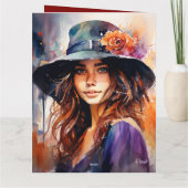 De vrouw in het Pet: portret van levendige genade Kaart (Achterkant)