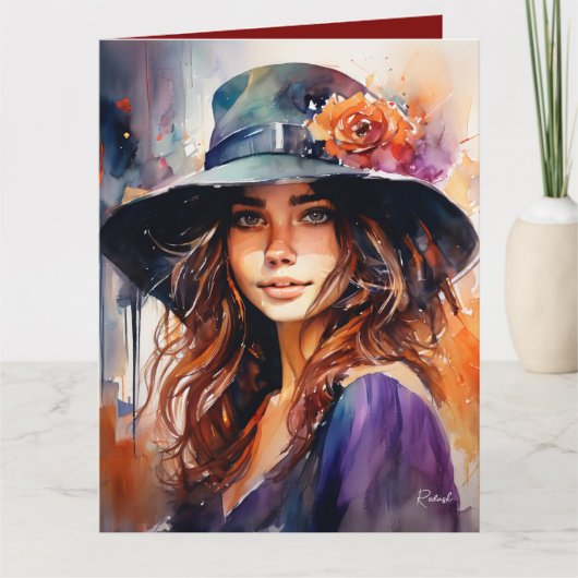 De vrouw in het Pet: portret van levendige genade Kaart (Voorkant)