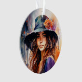 De vrouw in het Pet: portret van levendige genade Ornament (voorkant)