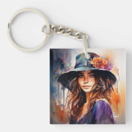 De vrouw in het Pet: portret van levendige genade Sleutelhanger