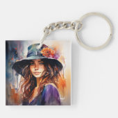 De vrouw in het Pet: portret van levendige genade Sleutelhanger (Achterkant)