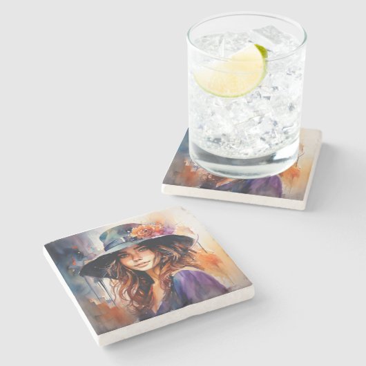 De vrouw in het Pet: portret van levendige genade Stenen Onderzetter (Zijkant)