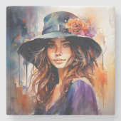 De vrouw in het Pet: portret van levendige genade Stenen Onderzetter (Voorkant)