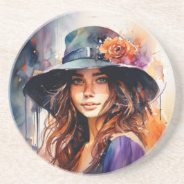 De vrouw in het Pet: portret van levendige genade Zandsteen Onderzetter