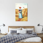 De vrouw in het tarweveld omwikkelde canvasprint canvas afdruk (Insitu (Slaapkamer))