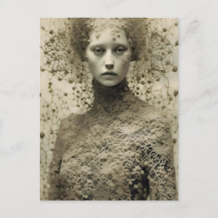 De vrouw in Lace Sepia Briefkaart