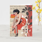 De vrouw in Red Lingerie, Birthday Card Kaart (Gele Bloem)