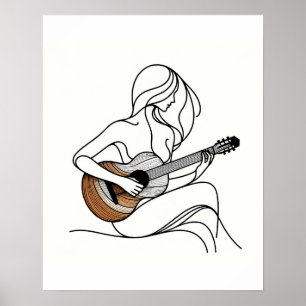 De Vrouw met de Gitaar - Minimalistische Line Art Poster