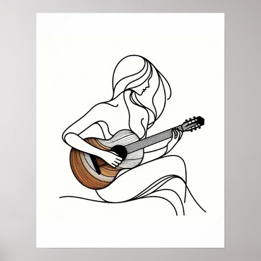 De Vrouw met de Gitaar - Minimalistische Line Art Poster (Voorkant)