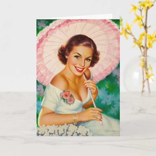 De vrouw met een roze baardhals, zondag kaart (Gele Bloem)