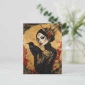 De vrouw met een zwarte vogel briefkaart (Staand voorkant)