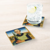 De vrouw met planten van Grant Wood Glazen Onderzetter (Schuin)