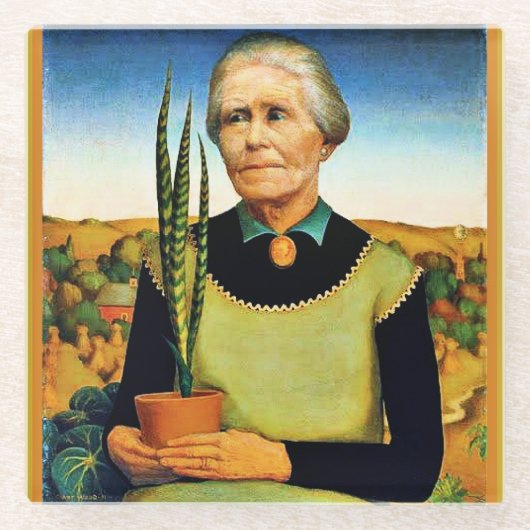 De vrouw met planten van Grant Wood Glazen Onderzetter (Voorkant)