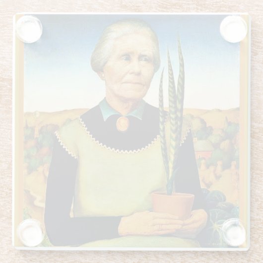 De vrouw met planten van Grant Wood Glazen Onderzetter (Achterkant)