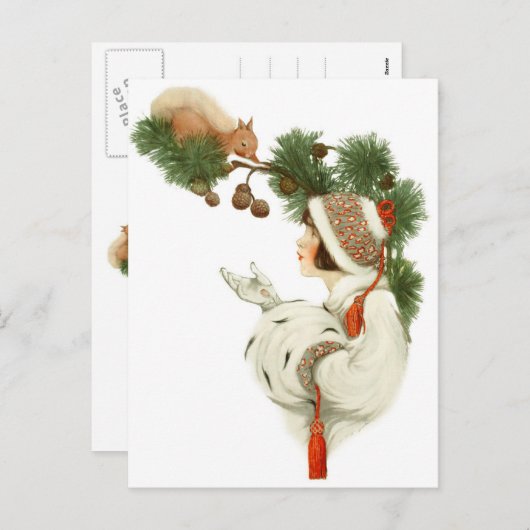 De vrouw ontfermt over zich Eekhoorn in de Tijd Feestdagenkaart (Voorkant / Achterkant)