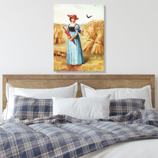 De vrouw op het Wheatfield Canvas (Insitu (Slaapkamer))