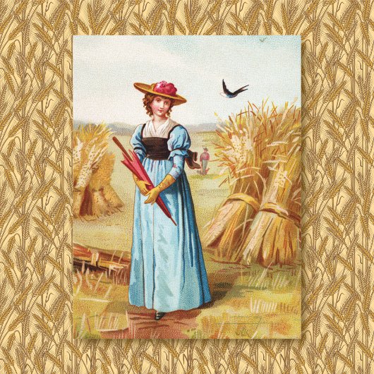De vrouw op het Wheatfield Canvas Afdruk