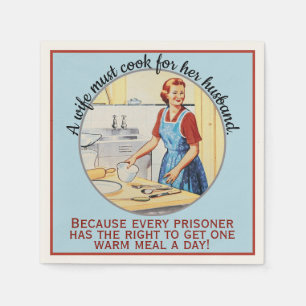 De  vrouw uit 1950 moet koken voor de man. servet