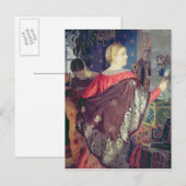 De vrouw van de handelaar met een spiegel briefkaart (Voorkant / Achterkant)