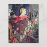 De vrouw van de handelaar met een spiegel