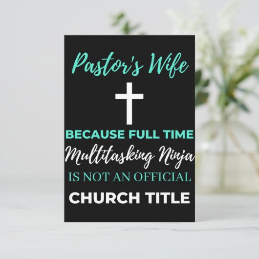 De vrouw van de predikant omdat fulltime multitask bedankkaart (Staand voorkant)