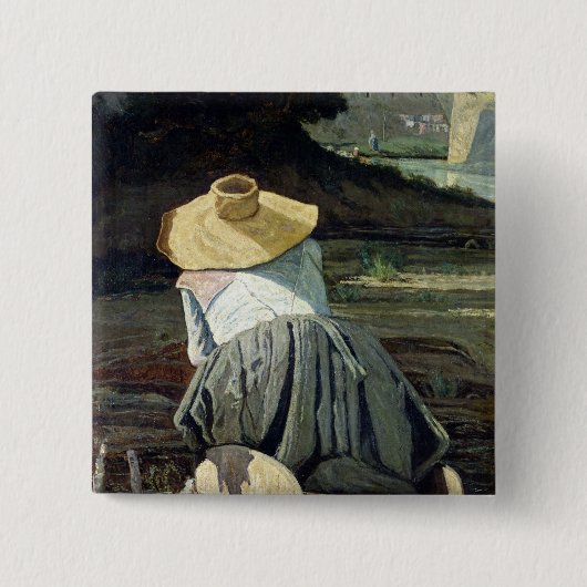 De vrouw van de rivier de 1860 vierkante button 5,1 cm (Voorkant)