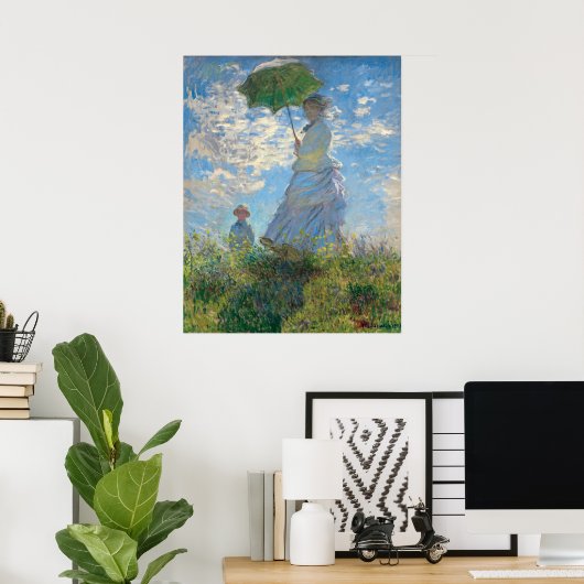 De vrouw van Monet is hersteld met een parasol De Poster (Thuiskantoor)