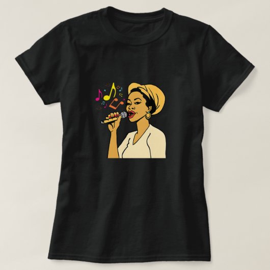 De vrouw zingt de hits t-shirt (Design voorkant)