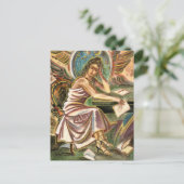 De vrouwelijke schrijver denkt aan het schilderen  briefkaart (Staand voorkant)