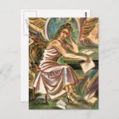 De vrouwelijke schrijver denkt aan het schilderen  briefkaart (Voorkant / Achterkant)